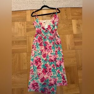 J. Crew Pink & Teal Floral Wrap Maxi Dress